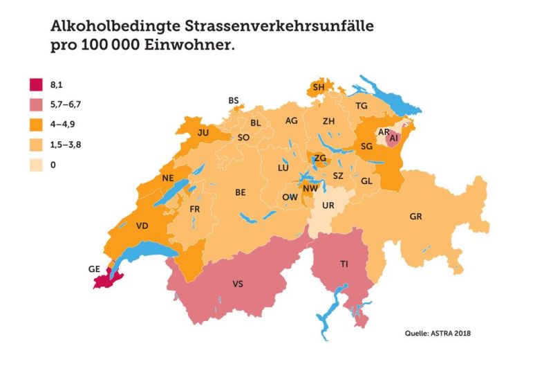   Alkoholbedingte Verkehrsunfälle: In Genf krachts am häufigen