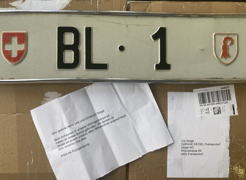 Geklautes Nummernschild „BL 1“ nach fünf Jahren wieder aufgetaucht