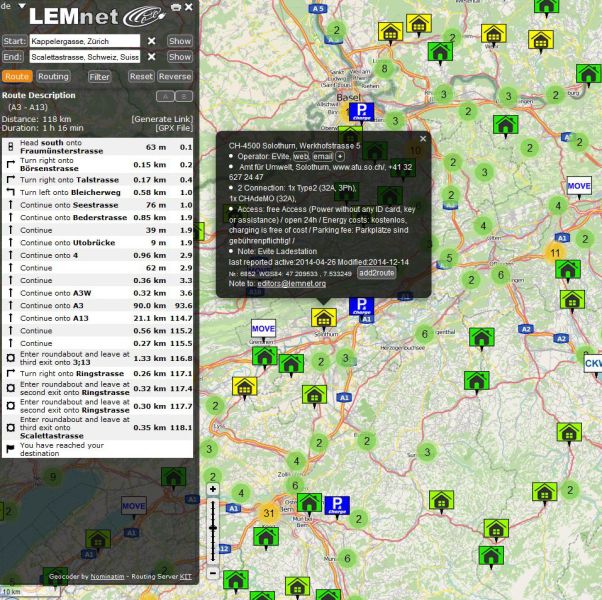   Aktuelle Datenbank für Ladestationen in Europa – 1000 in der Schweiz