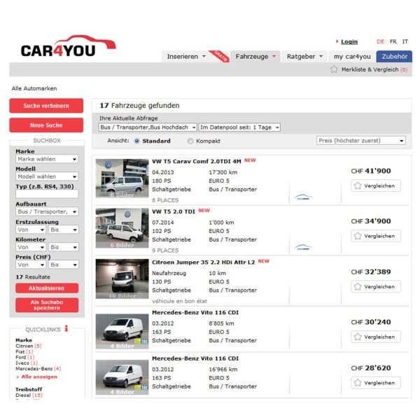 Eigener Nutzfahrzeug-Bereich auf car4you.ch