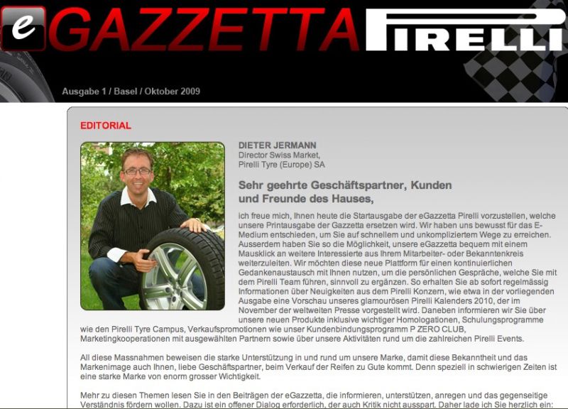 Pirelli Schweiz mit neuem Newsletter